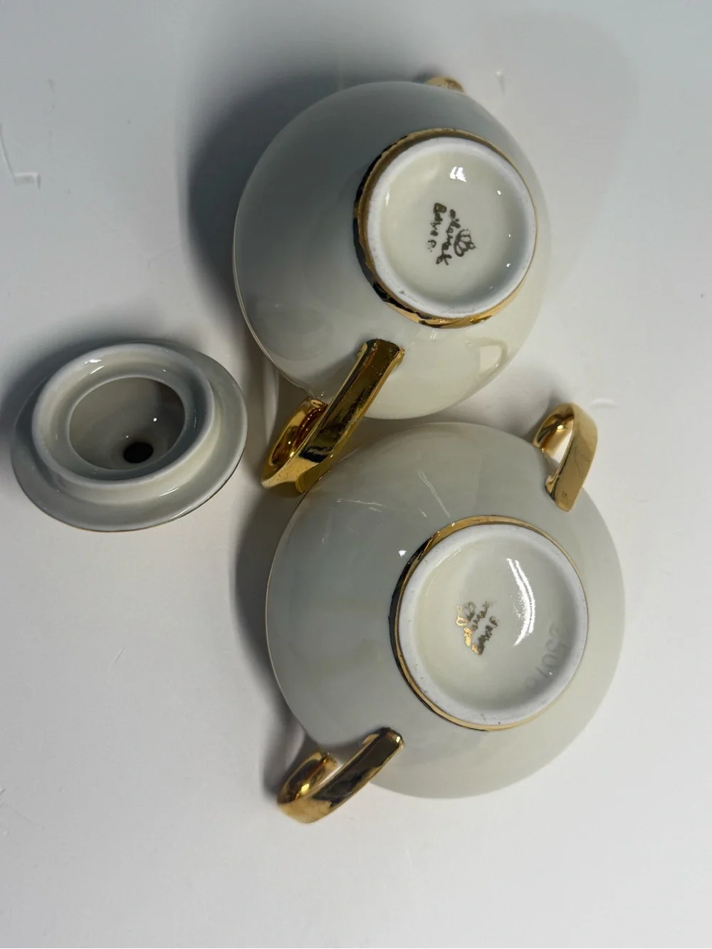 VINTAGE Porcelain White and Gold Creamer and Sugar Bowl Set